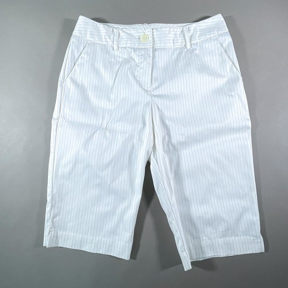 Worthington Petite Stretch White Shorts‎ with Black Vertical Dash Design Size 4P - Picture 1 of 14